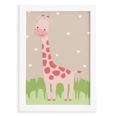 Quadro Safari Menina Girafa Moldura Branca 22x32cm - Quartinhos