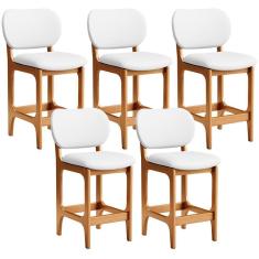 Kit 05 Banquetas Baixa Bar Cozinha E Sala De Jantar Fixa Betta L02 Imbuia Facto Branco - Lyam Decor