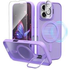 IDweel Capa para iPhone Plus com protetor de tela e protetor de lente de câmera, compatível com MagSafe, suporte embutido para câmera, traseira rígida magnética, borda macia, capa flexível