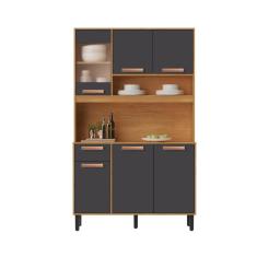 Kit Nápoles 6 Portas 1 Vidro 1 Gaveta Cinamomo/Grafite