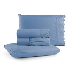 Jogo de Lençol Queen 4 Peças Napoli Percal 300 Fios Lese Bordado Inglê