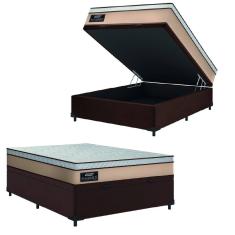 Cama Box Baú Casal Gazin Colchão Molas Ensacadas 138x188x65cm Maximus Bege/Marrom