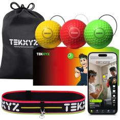 TEKXYZ Bola de boxe reflexo, bola de boxe com 3 níveis de dificuldade com faixa de cabeça, mais macia do que bola de tênis, perfeita para reação, agilidade, velocidade de perfuração, habilidade de