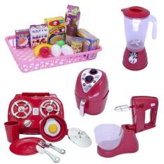 Cozinha Infantil Eletro Menino Vermelho Mercado Fogão 23Pç - Altimar