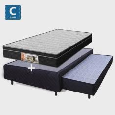Cama Box Casal Com Colchão Auxiliar De Espuma D28 + colchão mola 20cm