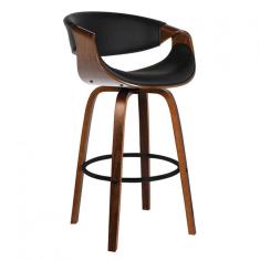 Banqueta com Apoio e Base de Madeira Nicole Rivatti Preto