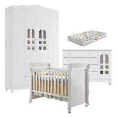 Quarto de Bebê New Selena 4 Portas com Cômoda Gran Selena e Berço Mire