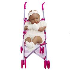 Boneca Bebê Real Negra Baby By Roma 42cm C/ Carrinho Bebê