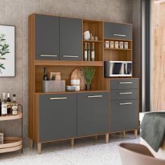 Armario De Cozinha 6 Portas E 2 Gavetas- Salsa Ipe/chumbo