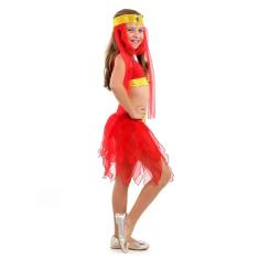 Fantasia Odalisca Vermelha Infantil Luxo Com Véu Tamanho P