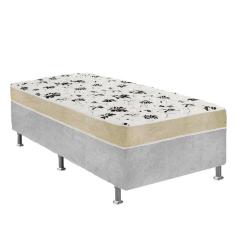 Cama Box Solteiro Suede Cinza + Colchão Solteiro Suede Bege Orto Molas Bonnel 88x188x55
