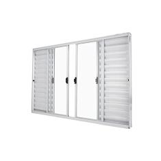 Janela Veneziana Abertura Central Exclusiva 6 Folhas Vidro Liso 100x100cm Crv Portas e Janelas Branco
