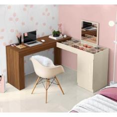 Escrivaninha Penteadeira de Canto 136x136cm com Espelho 1 Porta Star -
