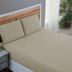 Lençol Queen Algodão 200 Fios 3 Peças Cama Box Liso Toque Macio Hotel 