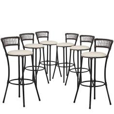 Jogo Com 6 Banquetas Alta Forts Fibra Uv Bancada, área Goumert, Bar, Piscina, Balcão, Floral Gelo