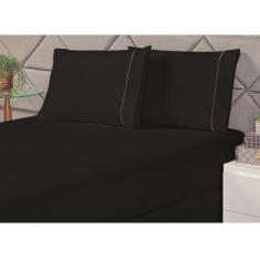 Lençol King Size 3 Un Liso C Elástico E Ponto Palito Preto