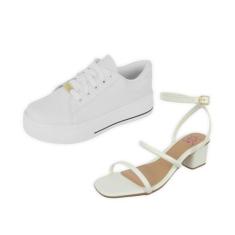 Kit Tênis Casual Branco + Sandália Salto Bloco Baixo Bellinda Shoes, B