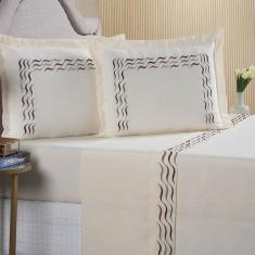 Jogo De Lençol Requinte Casal Queen 4 Peças Percal 180 Fios 100% Algodão - Palha