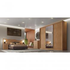 Guarda Roupa Casal Londres 1 Porta de Correr Espelhada 4 Gavetas 100% MDF Cumaru Móveis Novo Horizonte