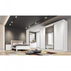 Guarda Roupa Casal Diamond 3 Portas de Correr 8 Gavetas 100% MDF branco