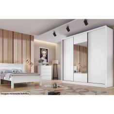 Guarda Roupa Casal Arezzo Plus 3 Portas de Correr 8 Gavetas MDF com Espelho Branco Móveis Novo Horizonte