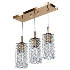 Lustre Pendente Clearcrillic Triplo Cristal Acrílico Cobre