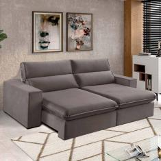 Sofá 4 Lugares 250cm Retrátil e Reclinável Free Veludo Bege Marroml