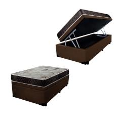Cama Box Baú Solteiro Colchão Aylla Espuma D33 Acolchões + Box Sintético 65x88x188