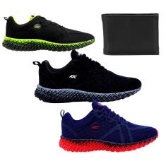 Kit 3 Tênis Masculino Esporte Cadarço Academia Corrida Dia a Dia + 1 Carteira Slim-Feminino