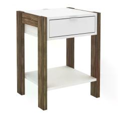 Mesa De Cabeceira Com Tomada 1 Gaveta Az1016 Branco Nogal Br
