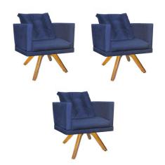 Kit 03 Poltrona Milena Confort Base Giratória Caramelo Com Almofada Sa