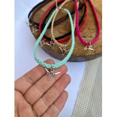 Colar choker country adulto ou infantil couro trançado pingente boi - 