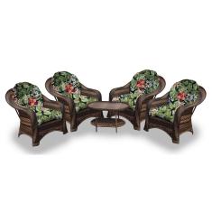 Conjunto de Poltronas Fibra Sintética Roma - 4 Poltronas + 1 Mesa Centro - Tecido Saquarema