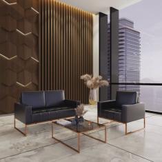 Sofá para Escritório e Recepção 3 Lugares Corino Atena Preto