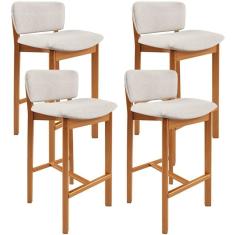 Kit 04 Banquetas Alta Para Cozinha Sala De Jantar Bar Dara L02 Linho Cru - Lyam Decor
