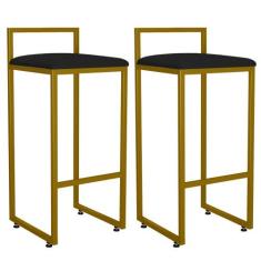 Kit 02 Banquetas Altas Para Cozinha Sala De Jantar Hanna L02 Dourado S