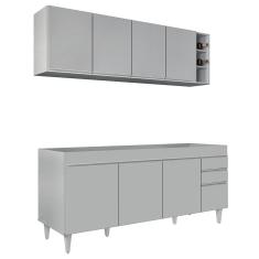 Armário de Cozinha Nevada e Balcão para Pia 180cm Dallas Cinza Claro - Lumil