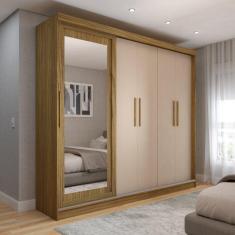 Guarda-Roupa de Casal Miami 5 Portas 4 Gavetas com Espelho Carvalho/Macadamia - Panorama Móveis