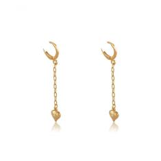 Brinco Argolinha Com Corrente E Coração Folheado [f027]