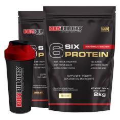 Kit 2x 6 Six Protein 2kg + Coqueteleira  Bodybuilders,  Chocolate e Ba