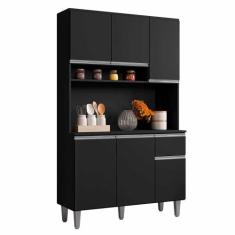 Armário Cozinha Compacta 6 Portas Marcia 105cm Preto Fosco 1903 AJL Mó