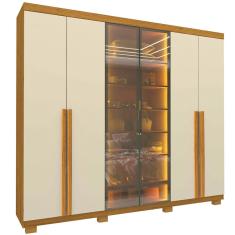 Guarda Roupa Imperatriz Casal 6 Portas 4 Gavetas com Vidro Reflecta e LED Gelius Cor - Naturale Off White