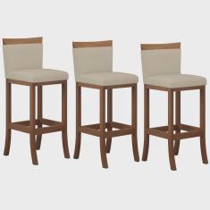 Conjunto 3 Banquetas Alta em Madeira Maciça Paris ccs Interiores