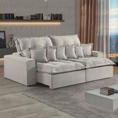 Sofá Retrátil E Reclinável 210cm Com Almofadas M144 Cinza Claro