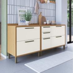 Cozinha Compacta 200cm 2 Peças 3 Portas Basculantes E 3 Gavetas 100% Mdf Vicenza Espresso Móveis Amêndoa-off White