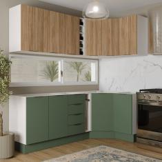 Cozinha Modulada 8 Peças Sem Tampo Com Rodapé 4 Aéreos E 4 Balcões Ipanema Cabecasa Madeiramadeira Verde