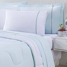 Kit Edredom 100% Algodão Percal 150 Fios Dupla Face Casal Gran Moratta 3 Peças - Verde-branco