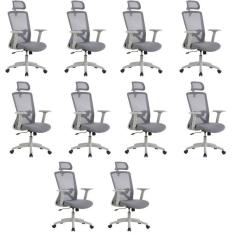 Kit Com 10 Cadeira Para Escritório Office Dallas Cinza