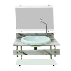 Gabinete Para Banheiro De Vidro 60Cm Inox - Mármore Branco