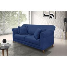Sofá 3 Lugares 200cm Suede Arras Spezzia Decor Azul Marinho
